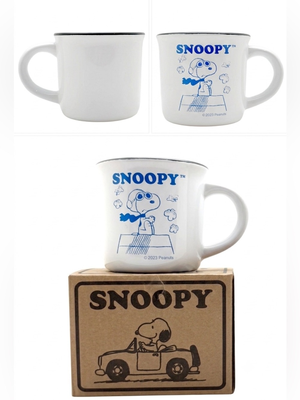 SNOOPY White Ceramic Mug with Blue Graphic